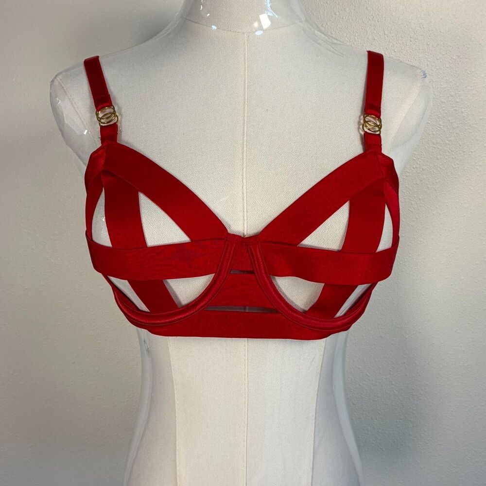 Victoria’s Secret Bra 34C Red Strappy Cage Underwire Cutout - Picture 3 of 7